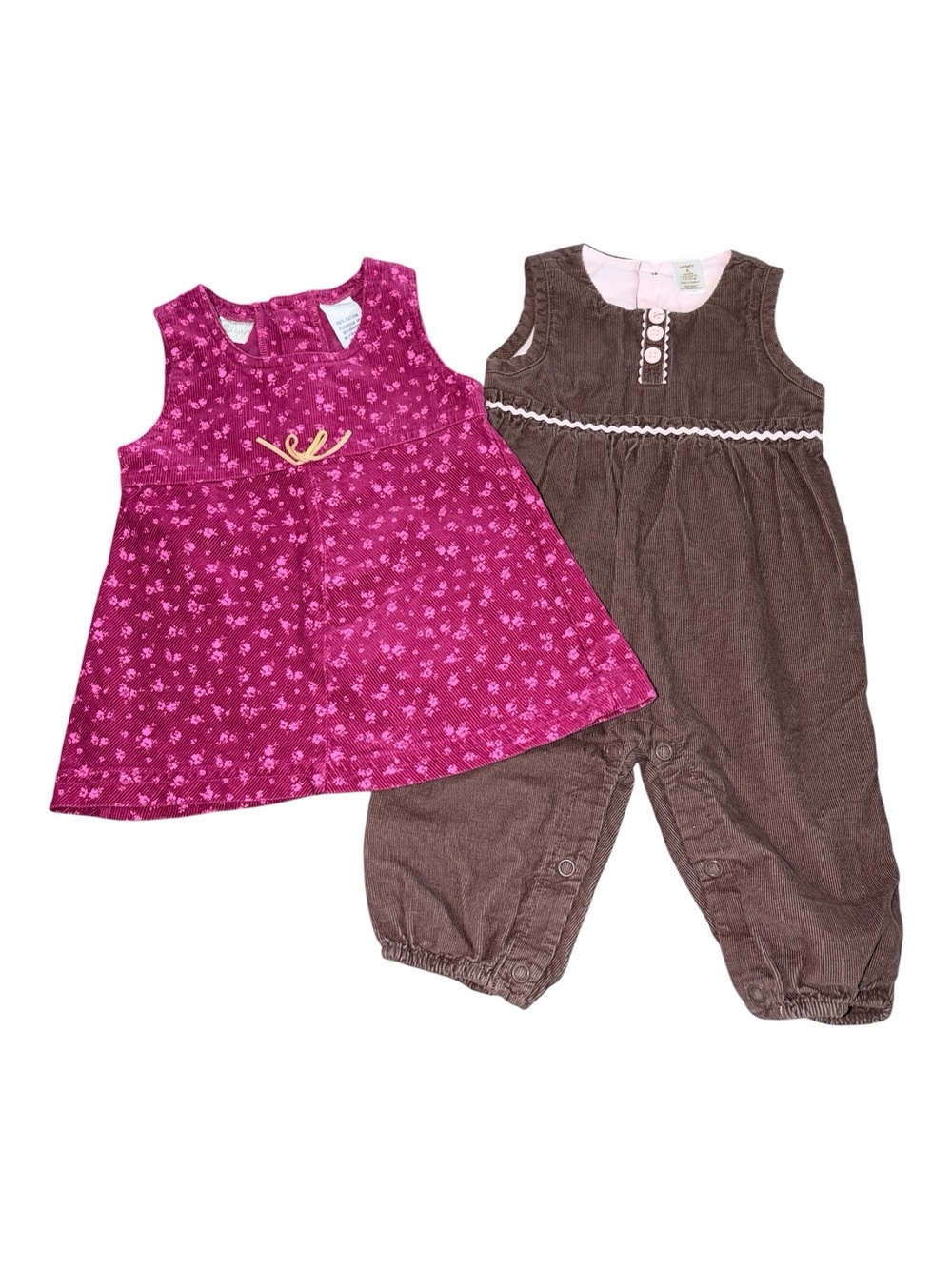 EUC Vintage Y2K baby girls 6-9 month corduroy jumper romper bundle brown pink